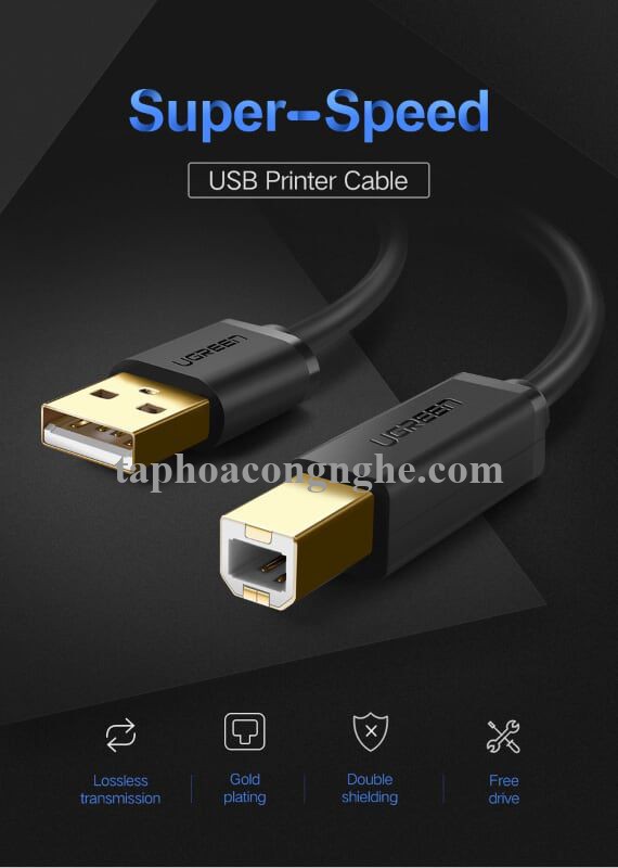 Ugreen 10352 5M màu Đen Cáp USB 2.0 sang USB B máy in đầu mạ vàng US135 30010352